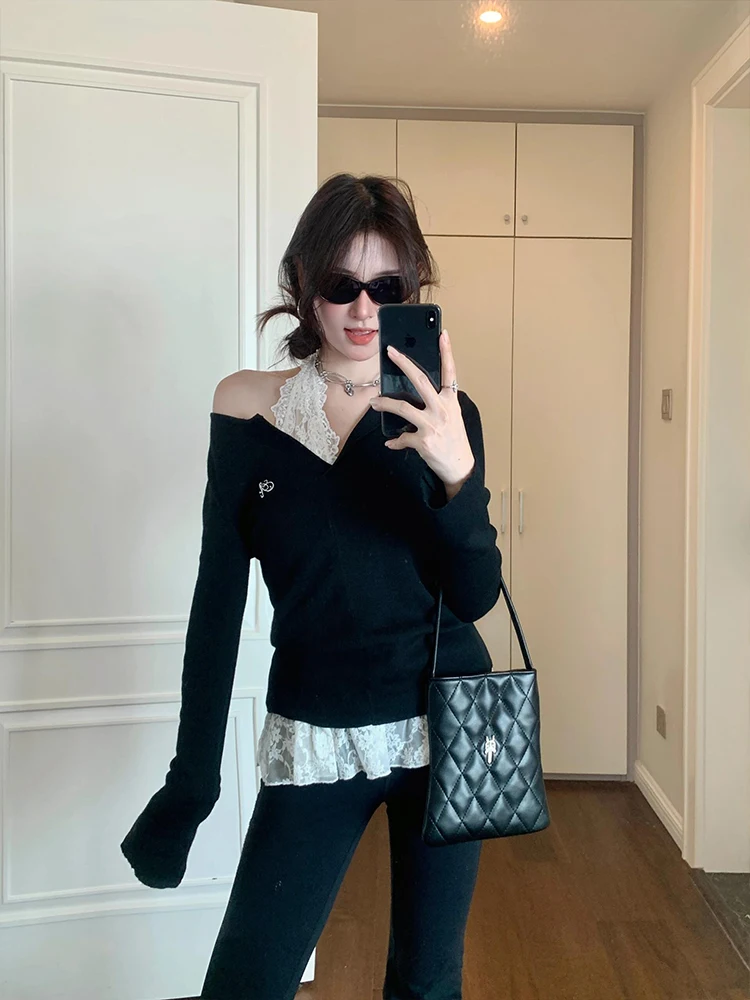 Cseta de manga larga con cuello en V para mujer, estilo americano, para primavera y otoño, adeazante, a la moda, para us...