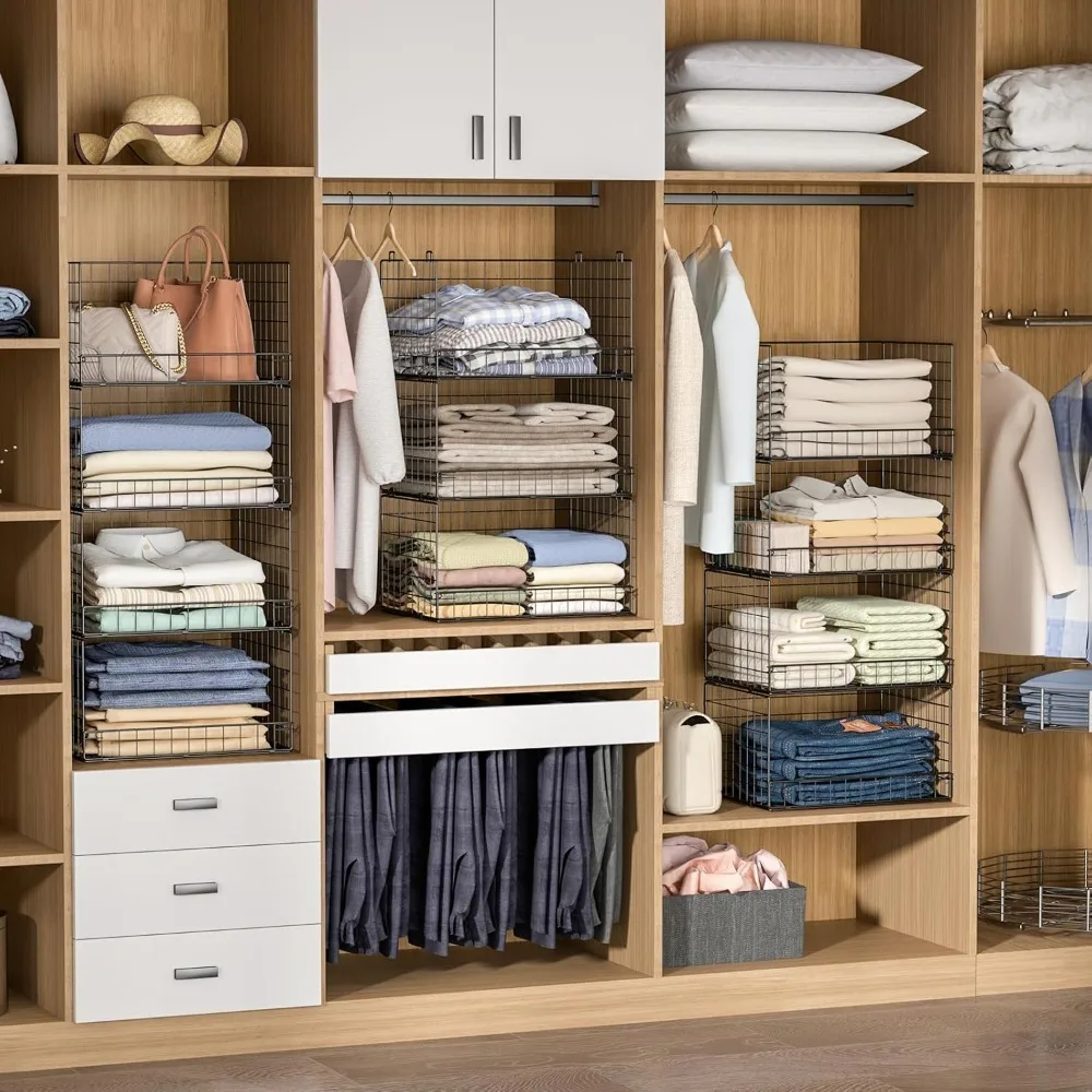 

Original 4-Tier Stackable Closet Organizers and Storage Shelves, Clothes Shelf Organizer Basket Bins, Foldable Sweater Storage