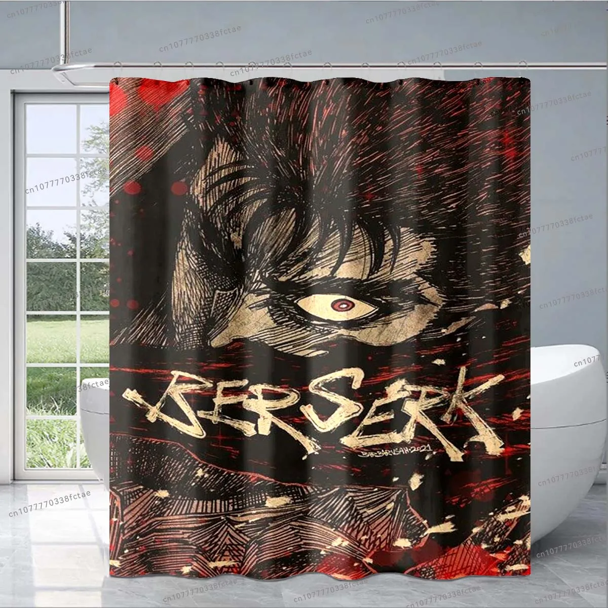 Berserk Anime Red Shower Curtain Japanese Horror Anime Cartoon Shower Curtain Adult Children\'s Bathroom Personalized Decoration