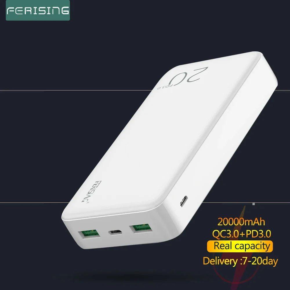 

FERISING 18W Power Bank 20000mAh Portable External Battery Fast Quick Charger QC PD 3.0 20000 mah Phone Tablet Laptop PowerBank