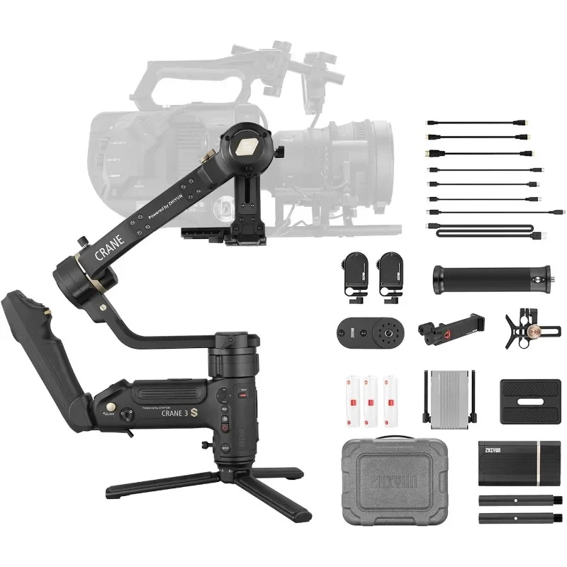 ZHIYUN Crane 3S penstabil kamera, Gimbal genggam 3 sumbu untuk kamera DSLR, Camcorder (Pro Kit)