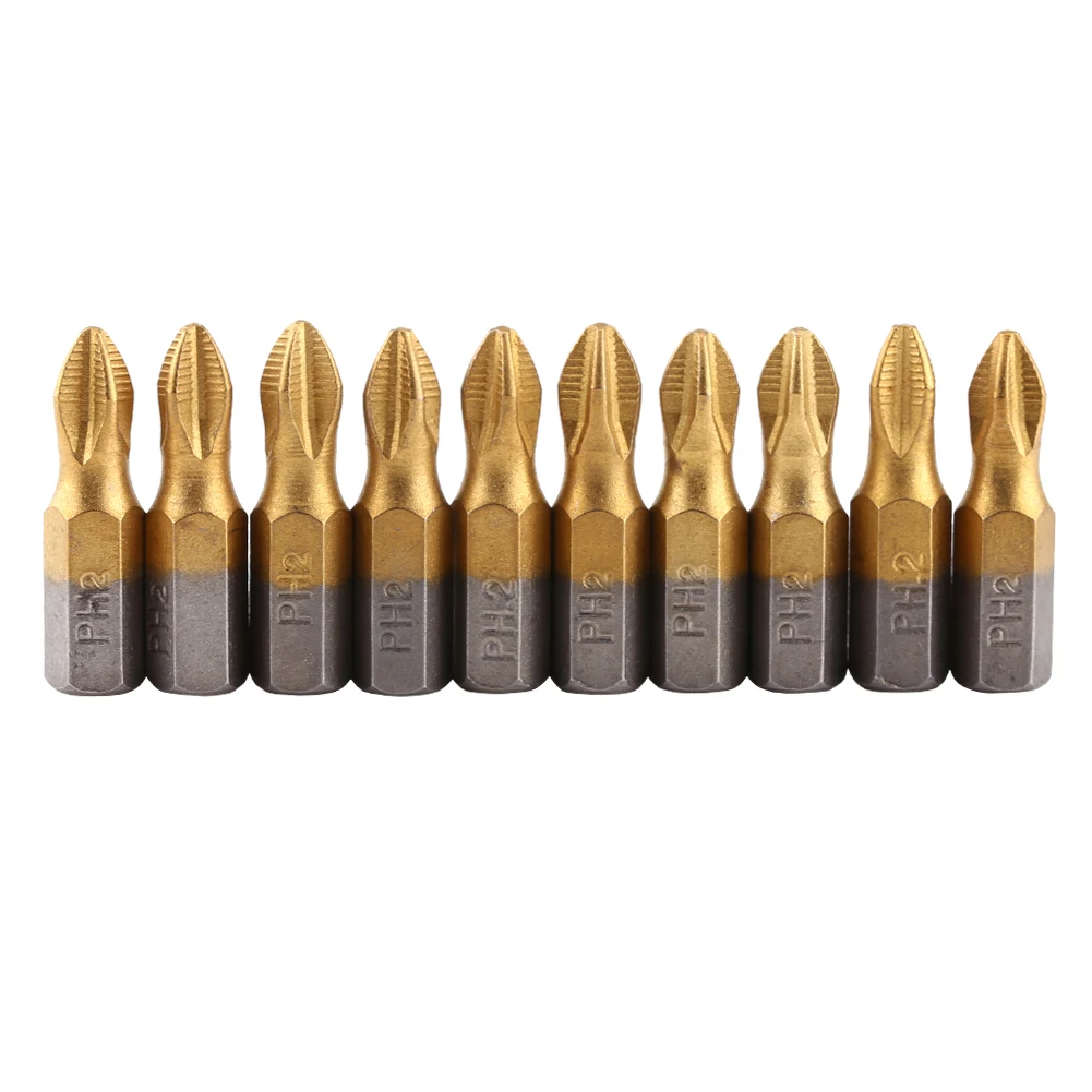 

10pcs Titanium Coated Screwdriver Bit Set 1/4 Hex Shank PH2 Electric Screwdriver Bits Hand Tools 25mm Ferramentas Manuais