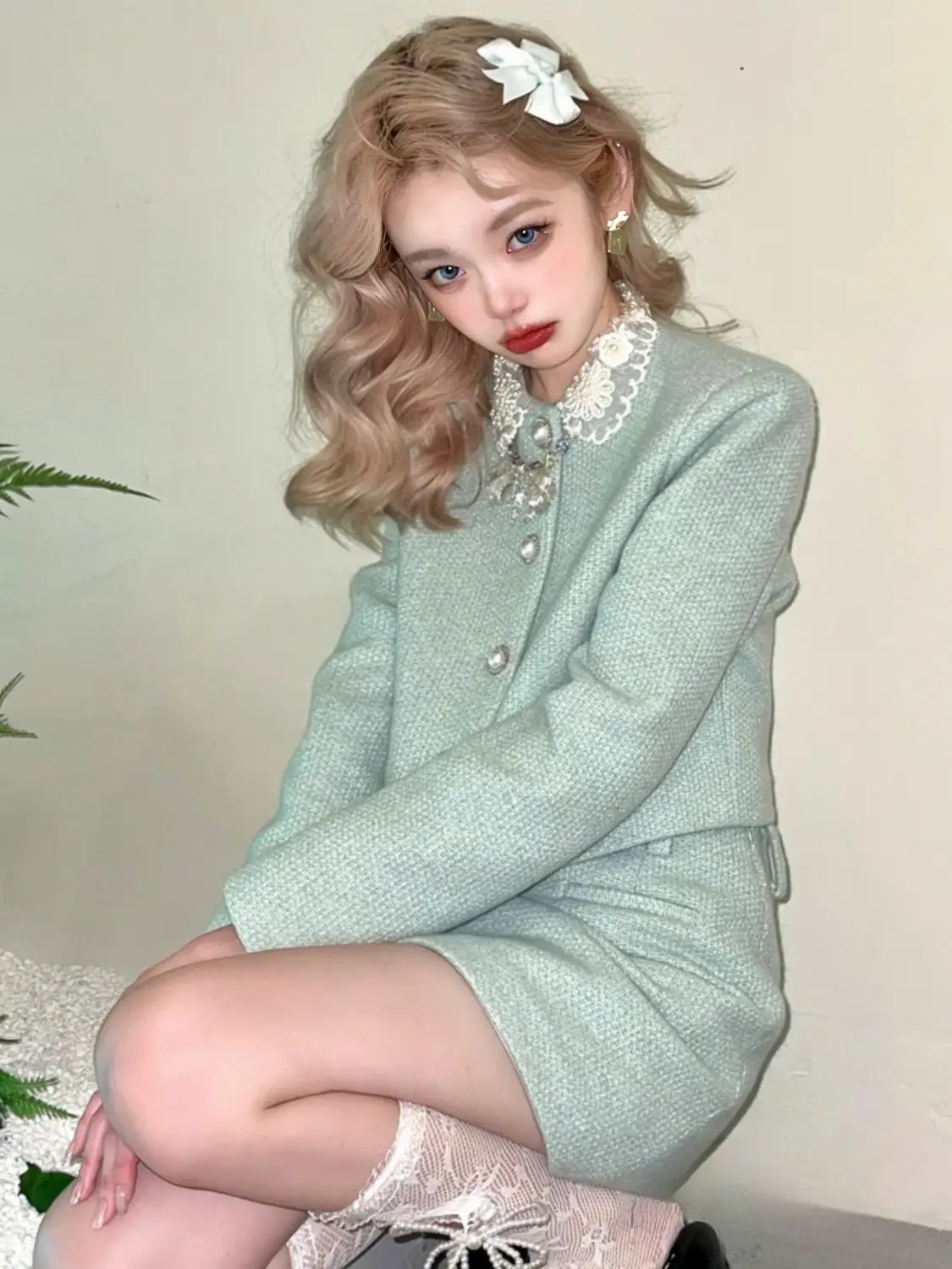 Youthful Lady Suit Set 2024 Spring Notched Collar Jacket & Skirt 2 Piece Set Preppy College Fashion Elegant Outfit Luxury Tweed