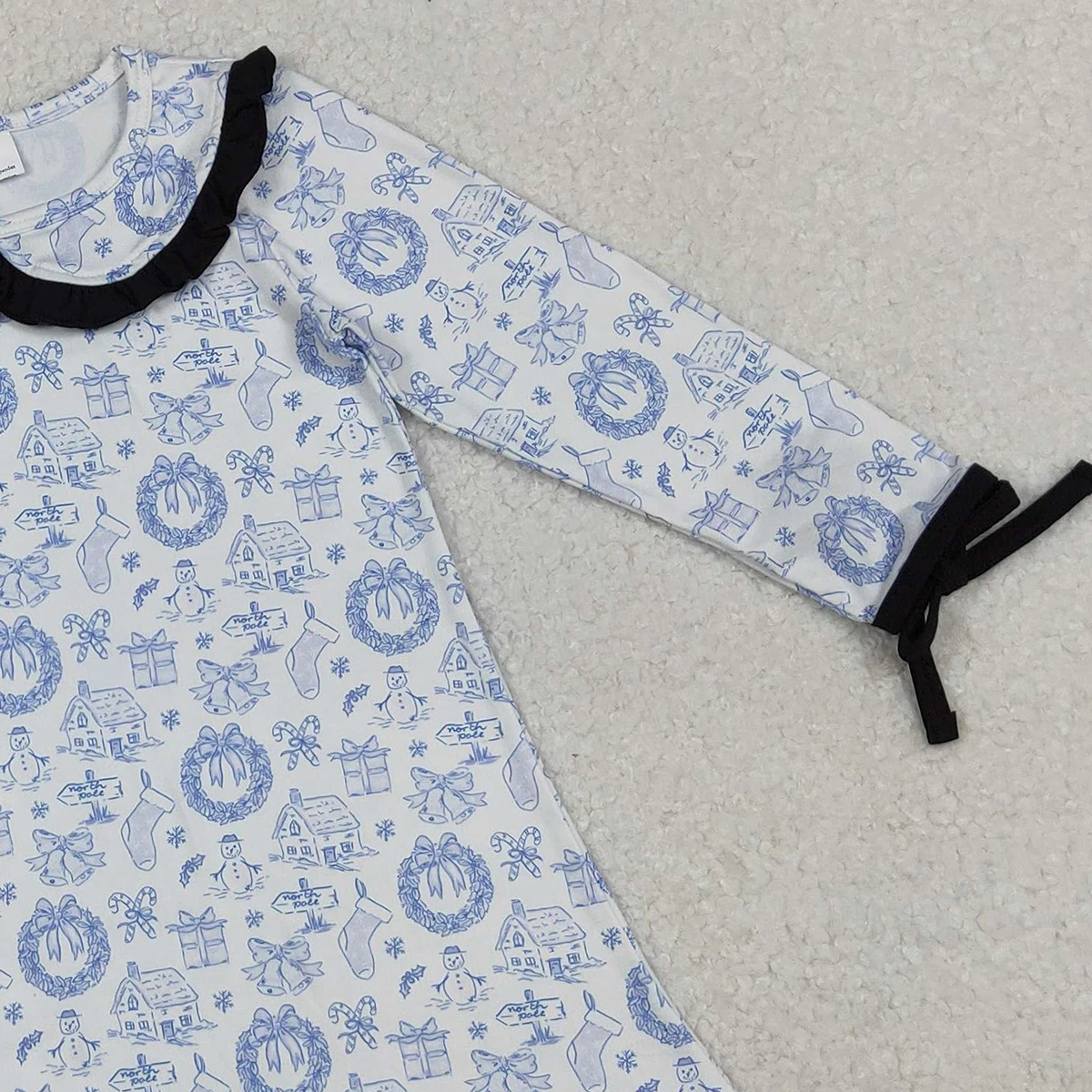 Z1031-06 GLD1346 Kids Girls Clothes Long Sleeve Bows Print Baby Christmas Dress