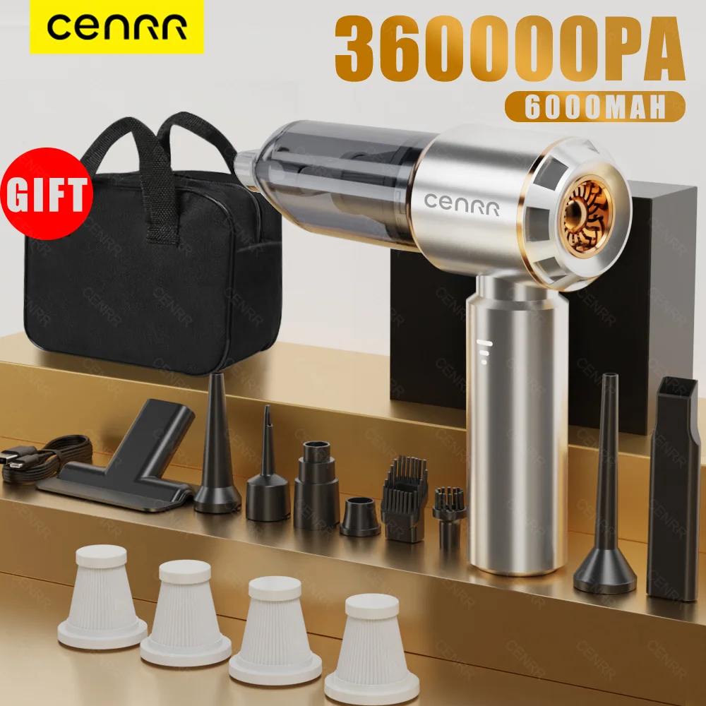 

CENRR Car Vacuum Cleaner 360000PA Powerful Cordless Portable Car Cleaner Mini HandHeld Wireless Vacuum Cleaner Home Appliance