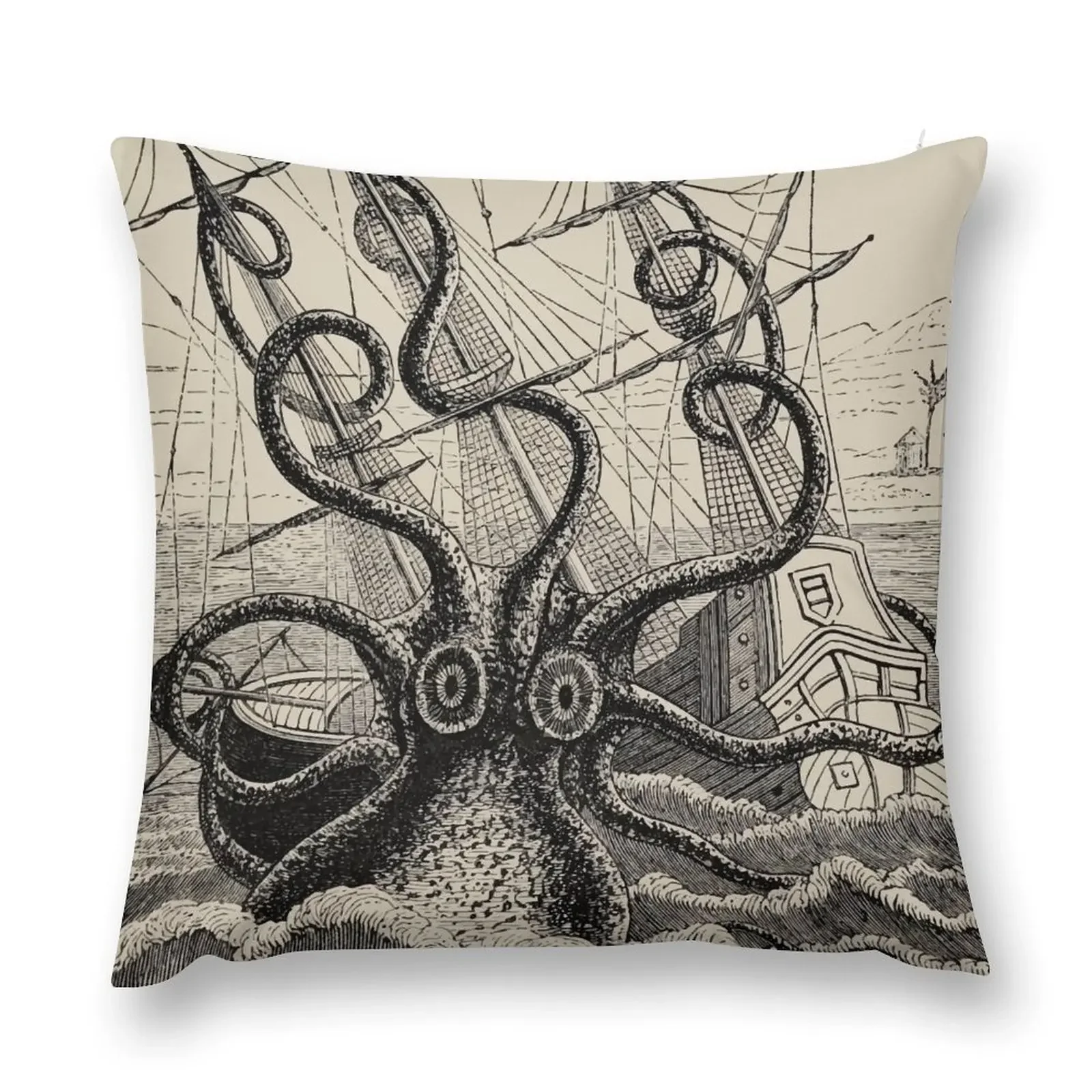 Vintage Kraken attacking ship illustration Throw Pillow Pillow Cases Decorative christmas ornaments 2025 anime girl pillow