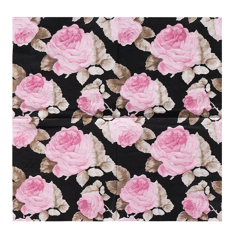 New Black Flower Printed Paper Napkin Chinese Style Pure Wood Pulp Paper Party Decoration Paper Placemat 2ply 20pcs/pac 33*33cm