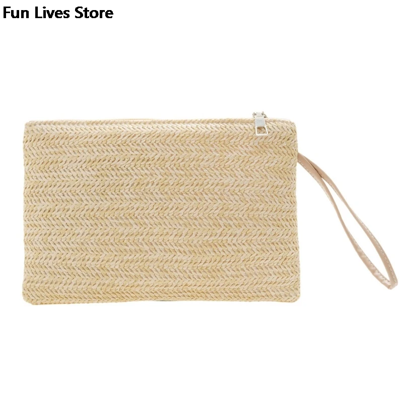 Straw Beach Bag Vintage Handmade Woven Shoulder Bag Raffia Square Rattan Purse Bohemian Summer Vacation Casual Bags Large Wallet