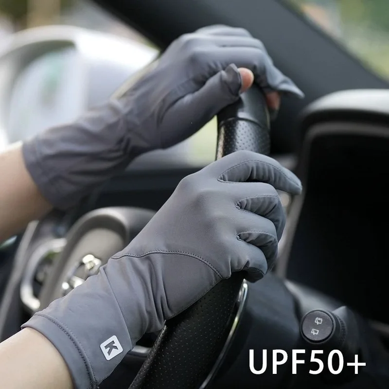Non-slip gloves made of ice silk, sun-protective, thin, suitable for driving, with two exposed fingers, extended length, UV prot