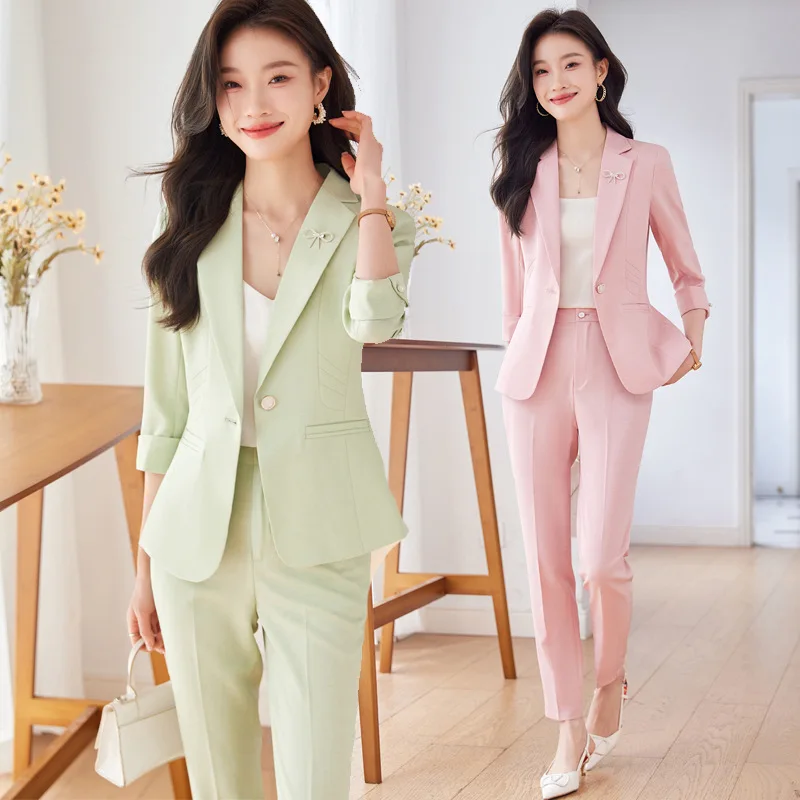 3/4 Sleeve Suit Coat for Women Summer Small High-Grade Temperament Professional Tailored Suit Suit Formal Suit Work Clothes Thin