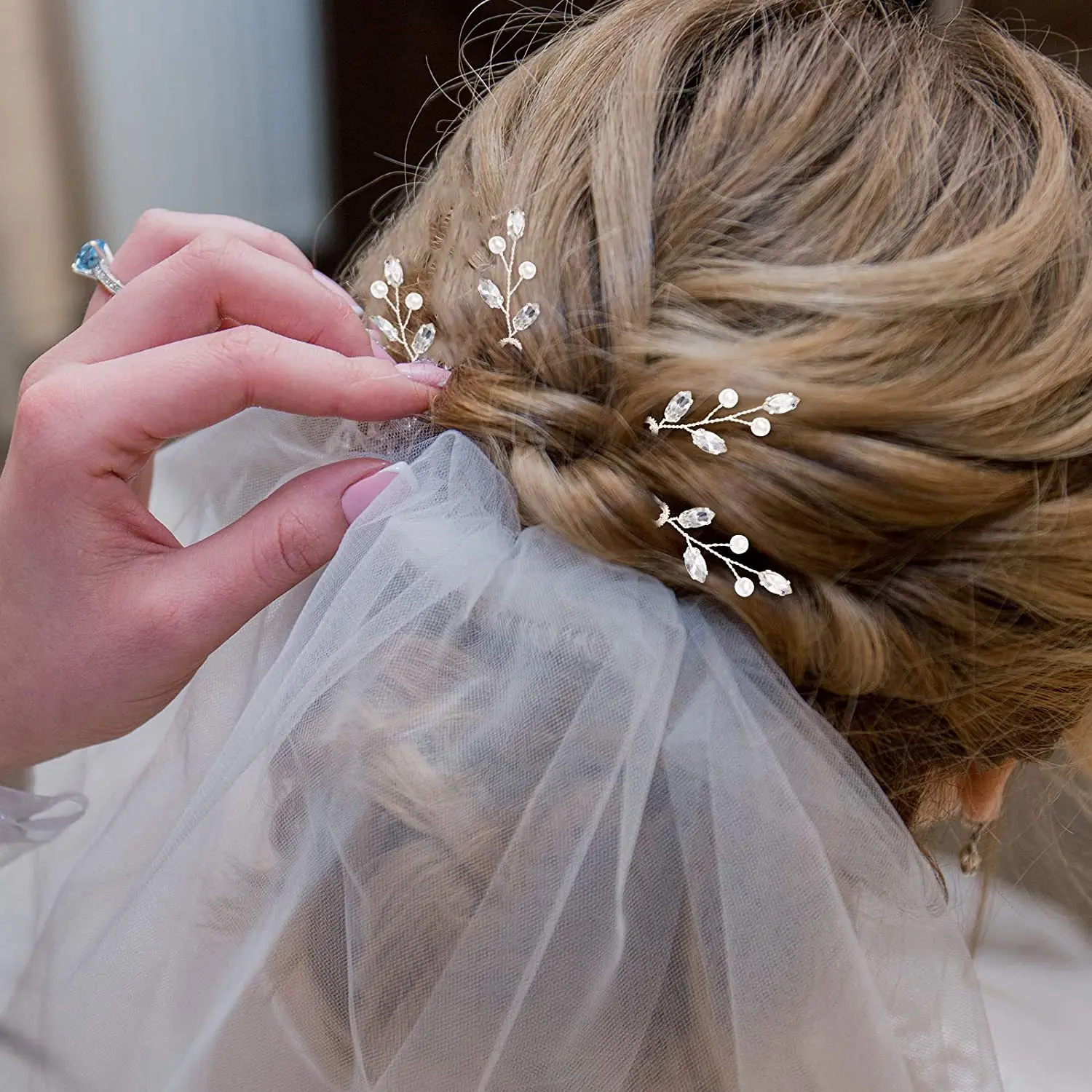 Pinces à cheveux en forme de U pour femmes, 3 pièces, diadèmes de mariée, pinces à cheveux, couleur argent, cristal, broches latérales, couronnes, bijoux de mariage