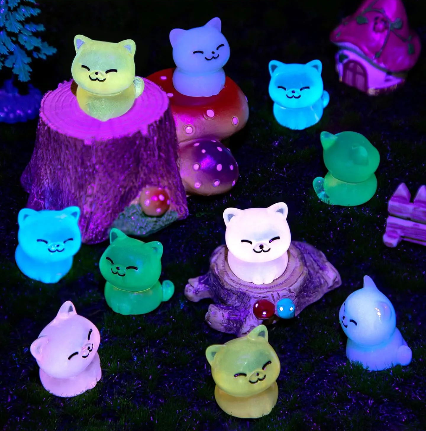 5/10 قطعة مضيئة صغيرة الراتنج القط أرقام توهج في الظلام القطط الحيوانات الحلي الصغيرة DIY بها بنفسك الجنية حديقة الزجاج الحاويات #3