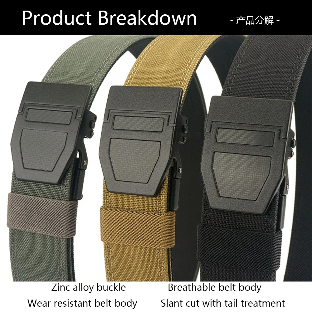 TUSHI Brand Double Layered Thickened Tactical Belt Men's Enthusiasts Outdoor Nylon 3.8 Upgraded Automatic Buckle Gun