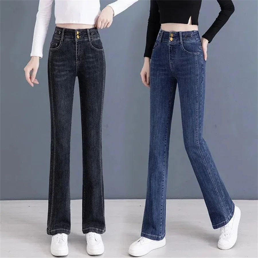 

Winter Thicken Warm Flare Denim Pant Women Slim High Waist Plush Velvet Lined Jean Casual Straight Kot Stretch LJ303