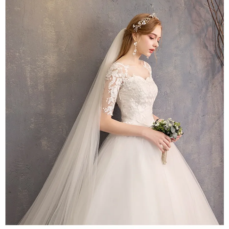 Customized Elegant Lace Wedding Dress Women Simple Bride Princess Dream Wedding Dresses Ball Gown Bridal Embroidery Dresses