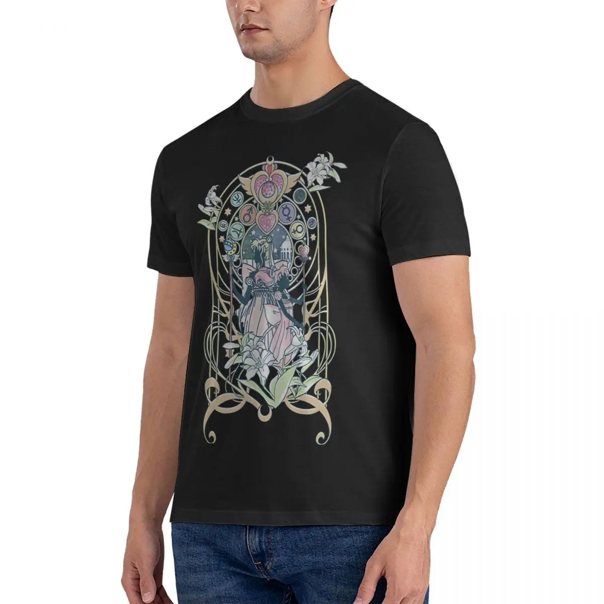 Neo cristal série camiseta masculina, S-Sailor Moon Tees Vintage, manga curta crewneck camisetas, puro algodão roupas, originais