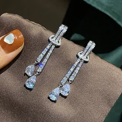 Huitan Shining Dangling Earrings Female Wedding Jewelry Silver Color Bright Drop-shaped Zirconia Pendant Accessories for Party