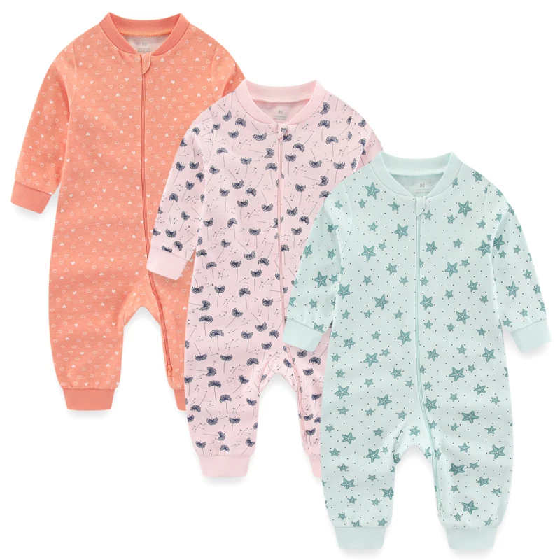 Unisex Rompers 3Pcs Newborn Baby Girl Clothes 2-Way Zipper 0-24M Baby Boy Clothes Sets Print Animal Autumn Spring Bebes