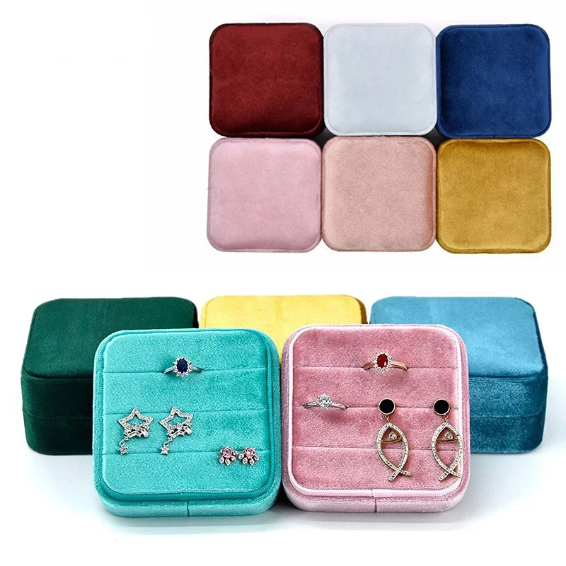 Square Vintage Ring Organizer Box Velvet Ring Box with Lid Engagement Ring Box Holder for Personal Ring Collection