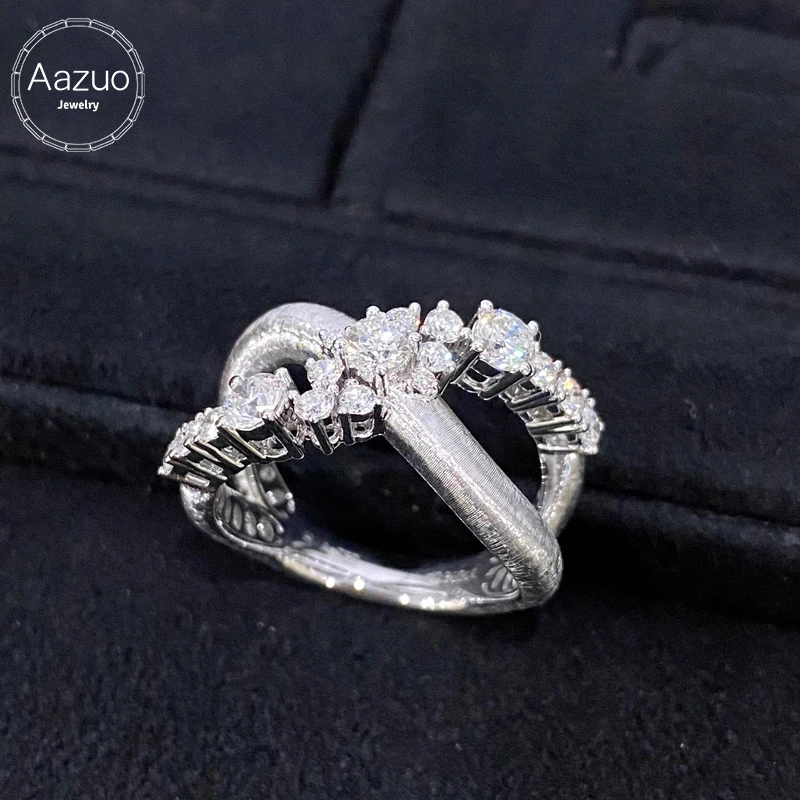 

Aazuo винтажный стиль, 18-каратное однотонное белое золото, настоящие бриллианты, модное кольцо с перекрещивающимися линиями, подарок для женщин, обручальное кольцо, очаровательные ювелирные изделия