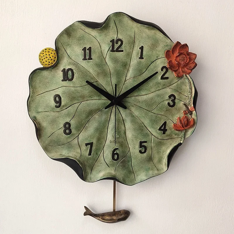 new-14-inch-resin-creative-lotus-leaf-wall-clock-three-dimensional-fashion-home-living-room-silent-personalized-wall-quartz