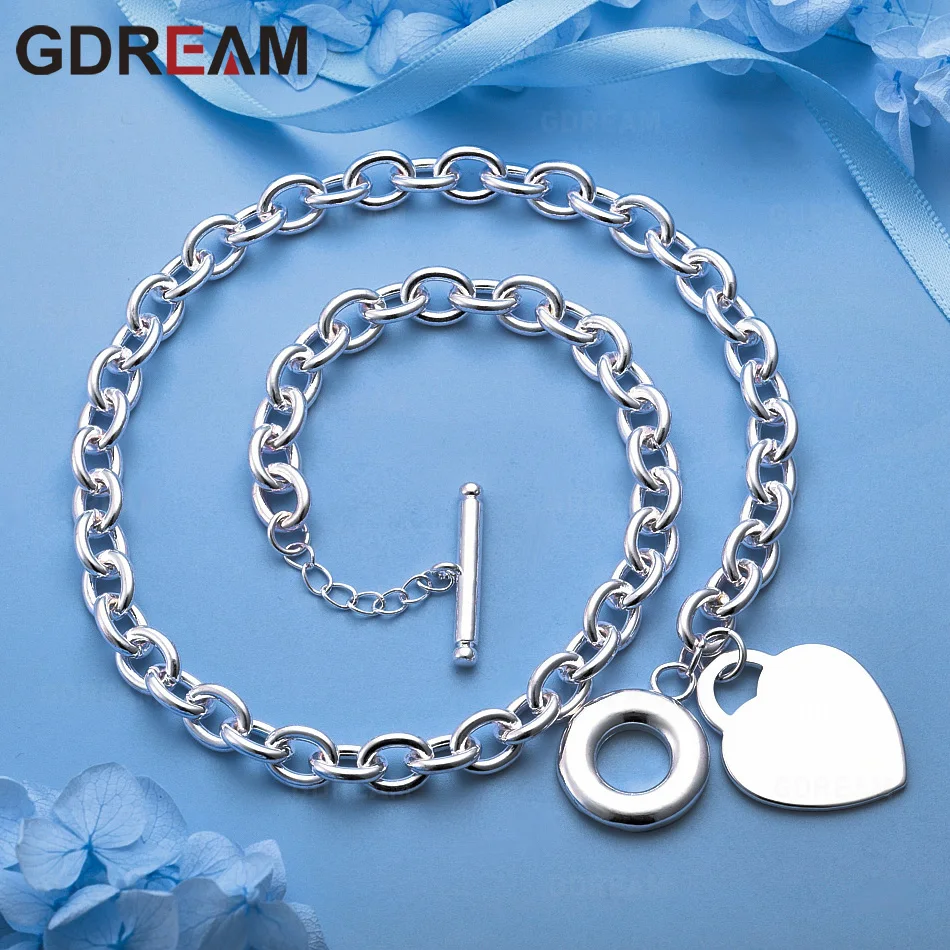 GDREAM Кулон в форме плоского сердечка из серебра 925 пробы с цепочкой O-Chain и застежкой OT - уникальное женское украшение для мероприятий.