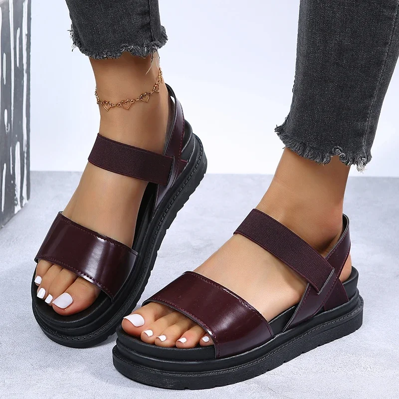 2024 New Women Summer Comfort Sandals Fashion Open Toe Flat  Ankle Buckle Strap Platform Roman Shoes Sandalias Mujer