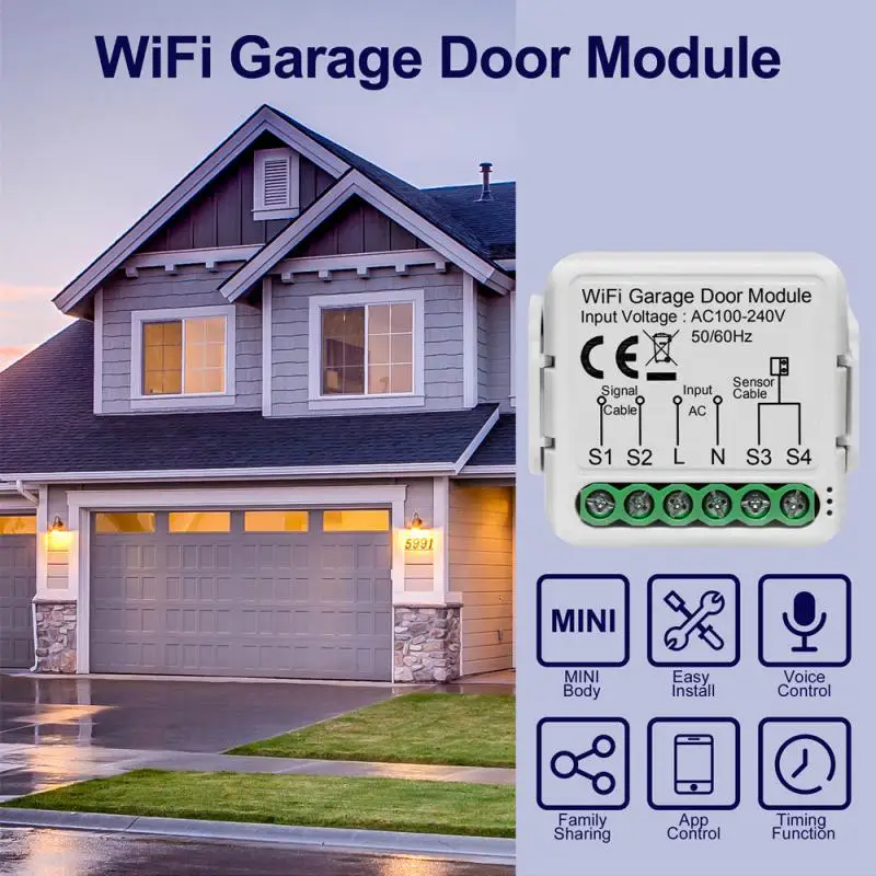 

WiFi Smart Garage Door Opener Controller Works with Alexa Home Assisant Alice App Remote Control No Hub Required