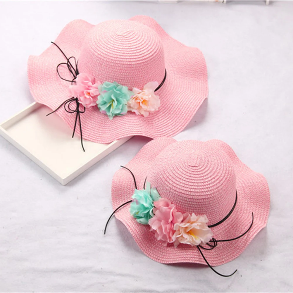 

Children'S Flower Decorative Straw Sun Hat Wide Brim Beach Summer Protection Cap Foldable Lightweight Outdoor Visor For Kids