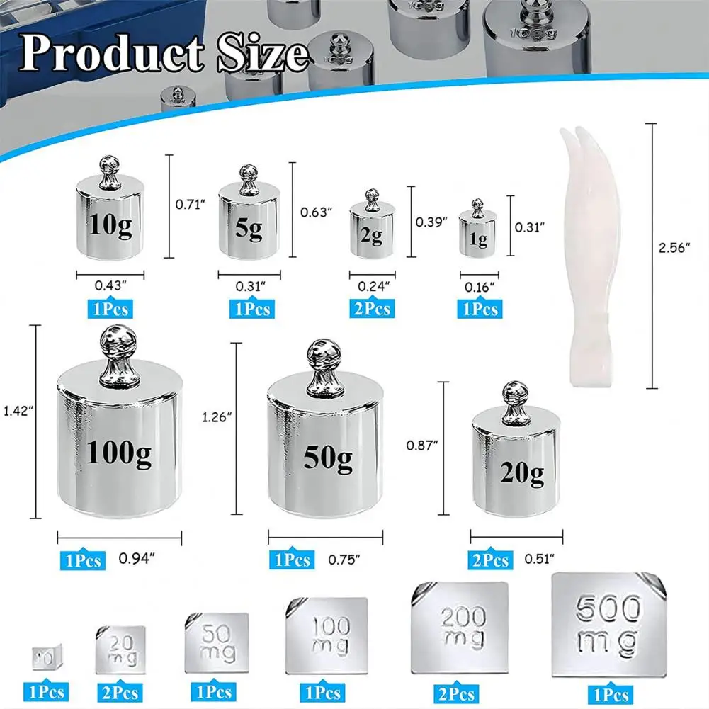 17Pcs/Set Calibration Weight Accuracy 10mg-100g Lab Balance Weight Scale Student Physics Weights