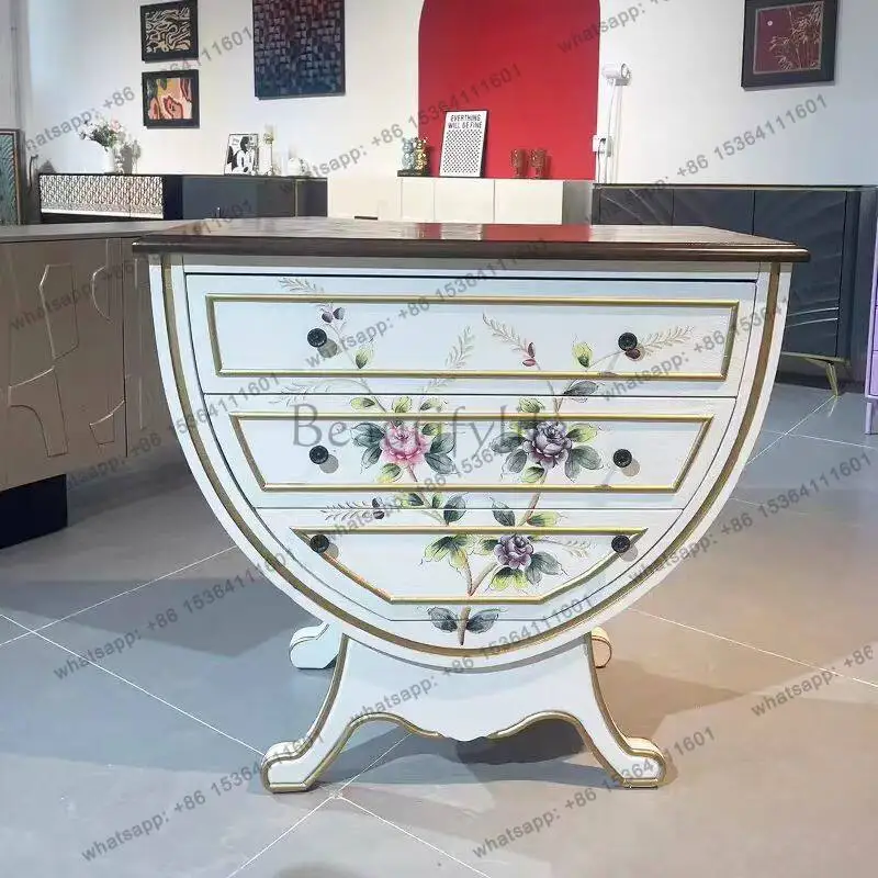 

American rural painted u-shaped cabinet retro old porch three bucket cabinet solid wood frame