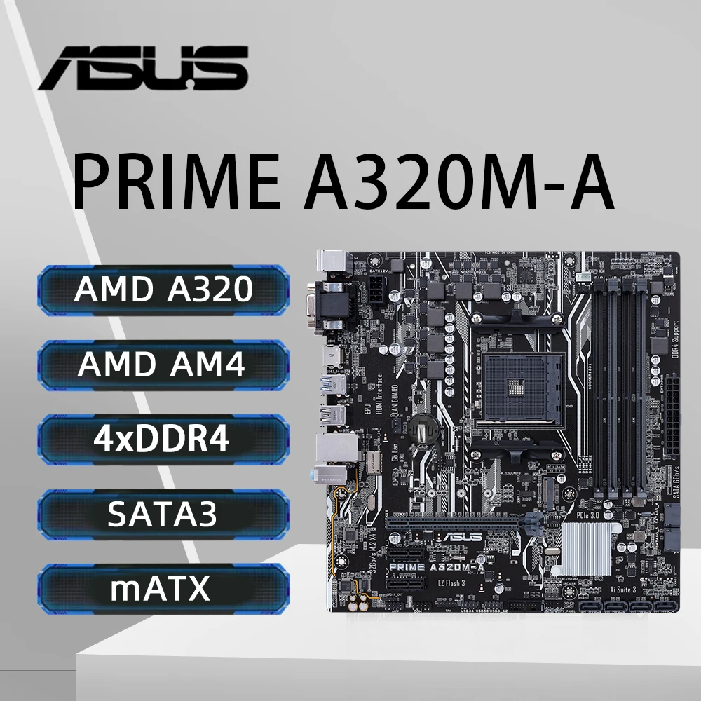 

ASUS PRIME A320M-A Motherboard Support AMD Ryzen 5 5600 Ryzen 7 5700X3D DDR4 3200+(OC) M.2 PCIe 3.0 AM4 HDMI Motherboard mATX