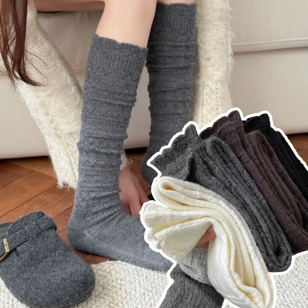 

Trendy Solid Color Autumn Knitted Socks Elastic Comfortable Women's Long Socks Breathable Soft Girl's Stacked Socks Boot Socks