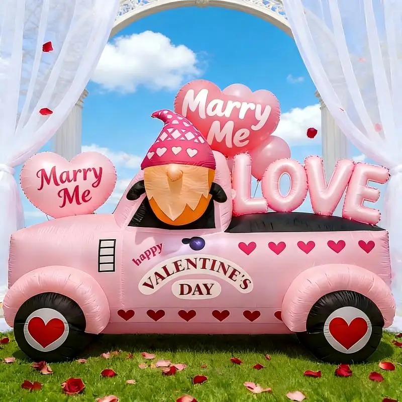 

1.6M/5FT Valentine's Day Inflatable Party Decor Automotive Goblin Courtyard Decoration Romantic Build-in LED Light Garden Decor