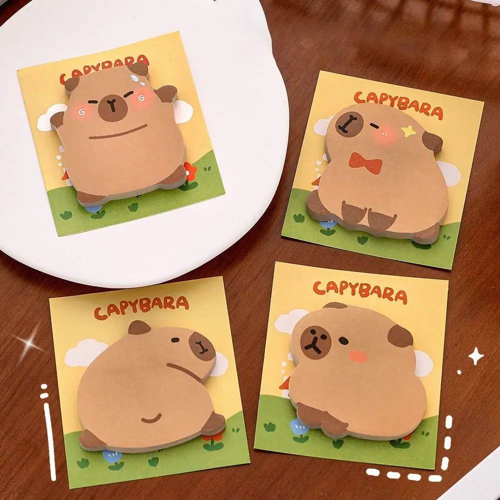 Bloc de notas Kawaii Capybara, Bloc de notas portátil duradero, notas adhesivas N Times, Bloc de notas de dibujos animados autoadhesivo multifunción, lista de tareas pendientes, 4 unids/lote por bolsa