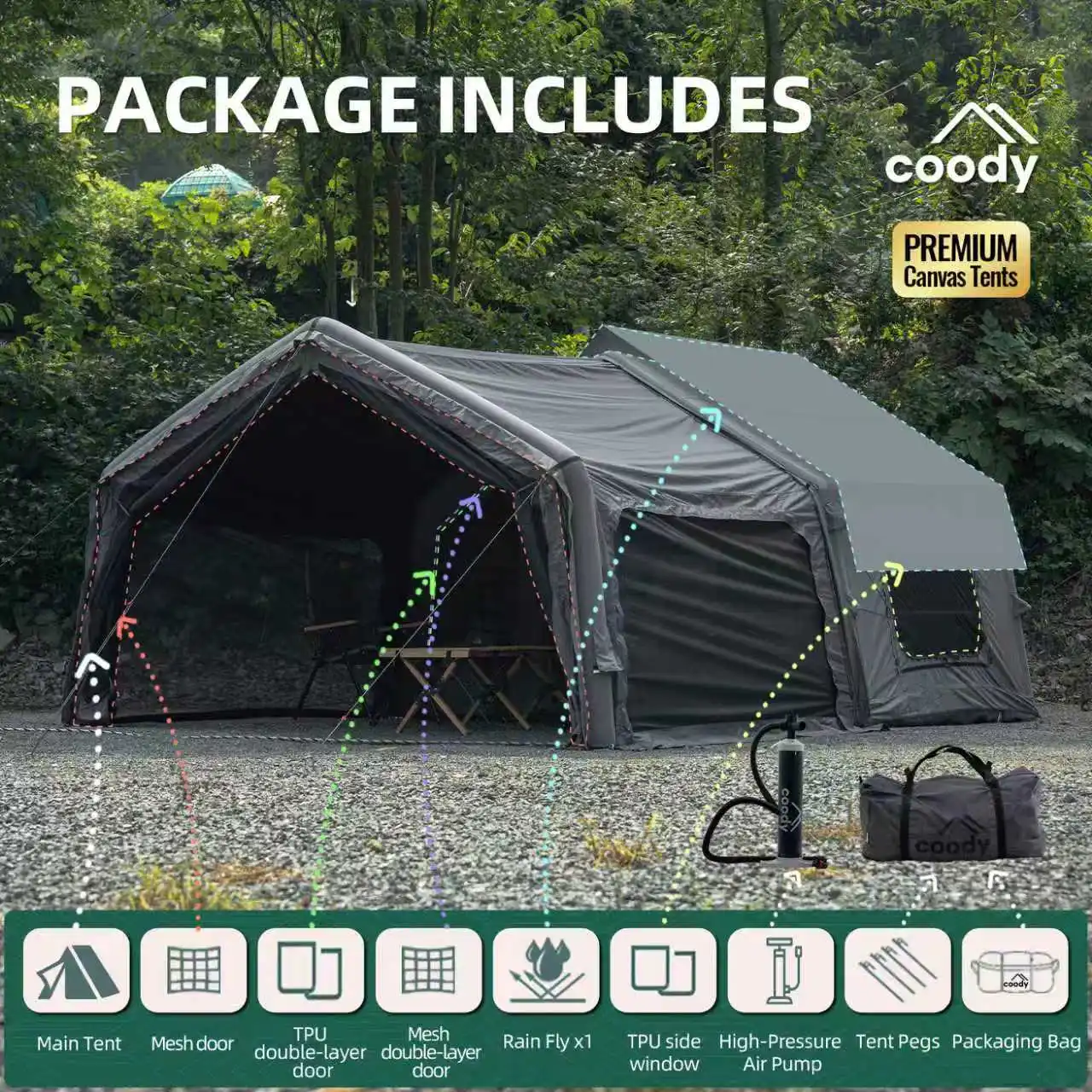 

10.0+Inflatable Foyer Air Tent-Gray 3-6 Person Family Camping Outdoor Portable Folding Inflatable Tent Made In China