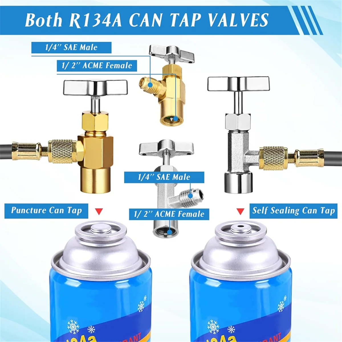 AC R134A Adapter Quick Coupler Kit, R134a Tank Tap Valve R134a to R22/410a for Air Conditioning Refrigeration System