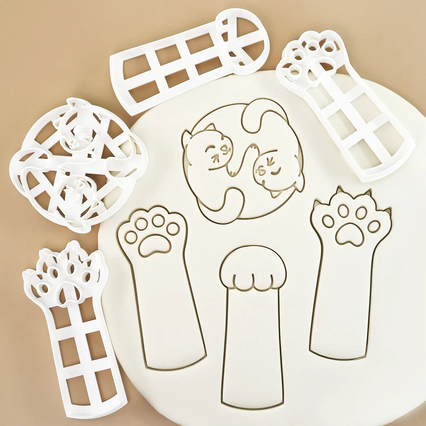 4 Pcs Cute Cat Paw Cookie Cutters 3D Kitty Cookie Molds for Cat Birthday Party, Gifts for Thanksgiving & Christmas