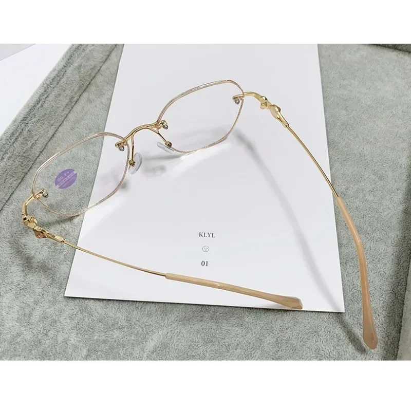 Metal Trimmed Frameless Reading Glasses Women\'s Anti Blue Light Exquisite and Elegant Presbyopia Glasses +1.0 To + 4.0