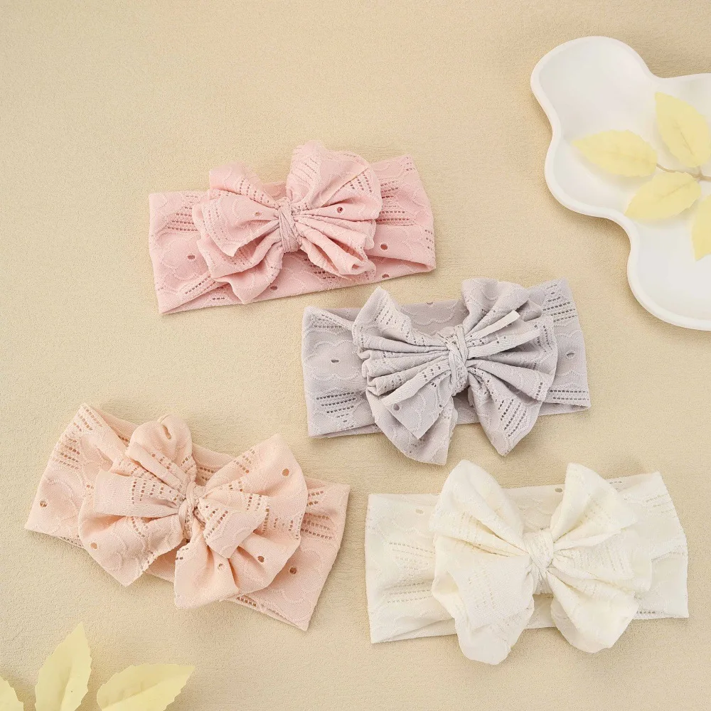 

Hollow Embroidery Printed Children's Hairband Baby Girls Bow Headband Soft Nylon Headbands Kids Fabric Hairbow Turban Headwear
