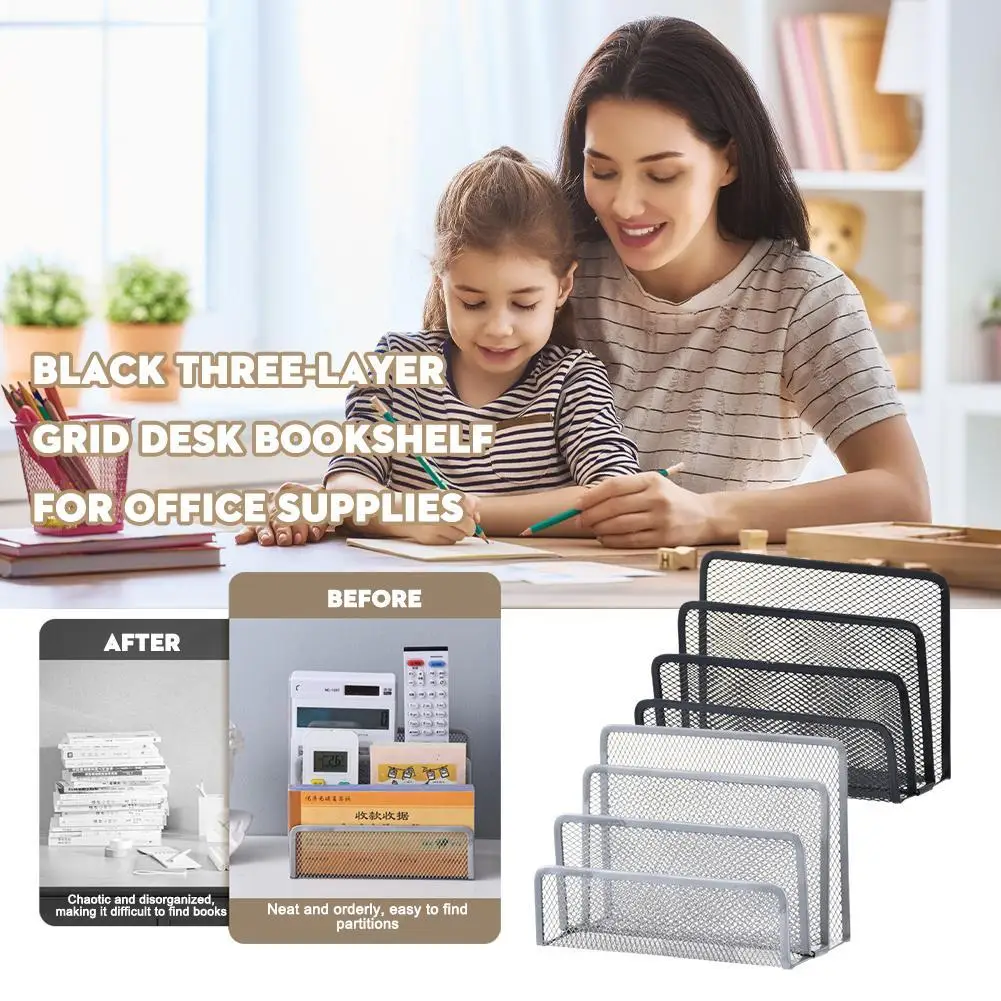 

Papers Trays Notebook Stand Rack Desk 3-layer Black Metal Iron Mesh Holder For Magazine Document File Book Rack Organizer Office