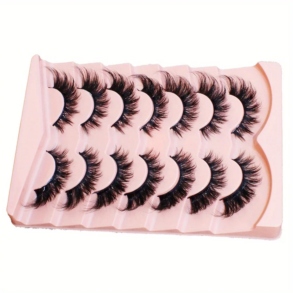 7 Pairs Cat-Eye Lashes, 3D Fake Eyelashes Curling Winged Natural Realistic Messy End Eye Elongated Thick False Eyelashes