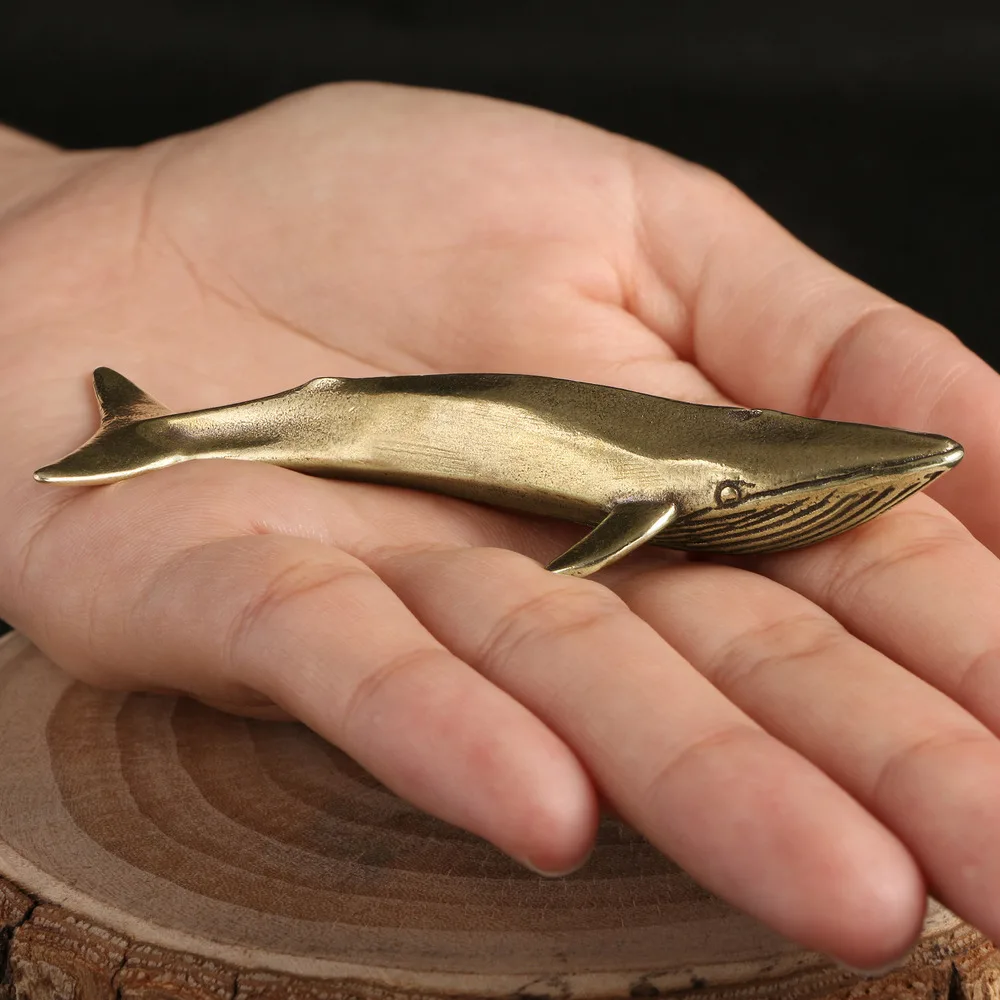 Marine Life Blue Whale Brass Decoration Creative Hand Piece Whale Tea Pet Antique Play Antique to Make Old Decoration