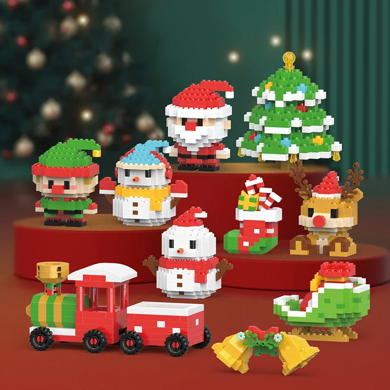 Juego de bloques de construcción de Navidad para niños, ladrillos de montaje con Led, Papá Noel, ciervo, Eve, decoración de mesa, regalos para niños, 6 piezas