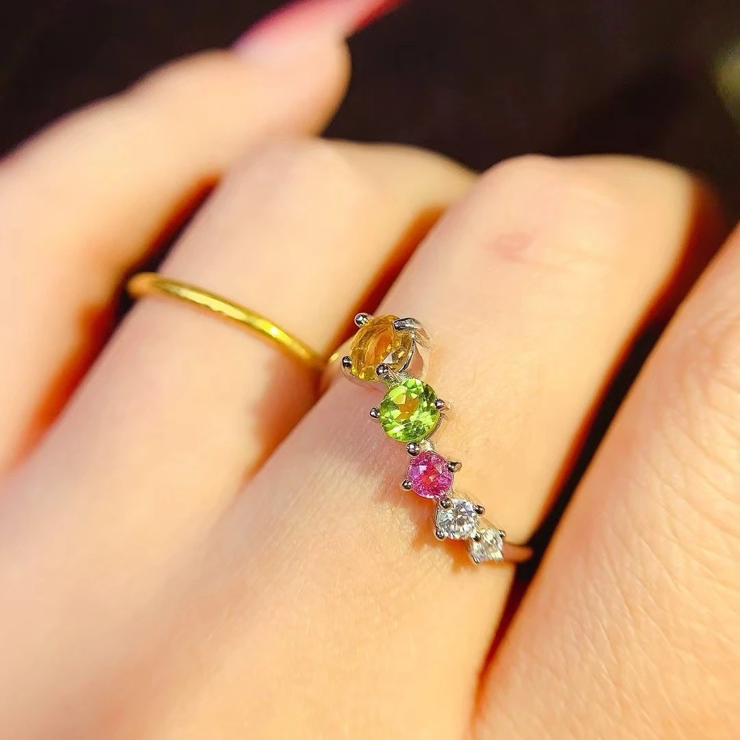 

KJJEAXCMY High End Women's Ring Natural Tourmaline S925 Silver with Electroplating Boasting High Clarity Full Brilliance