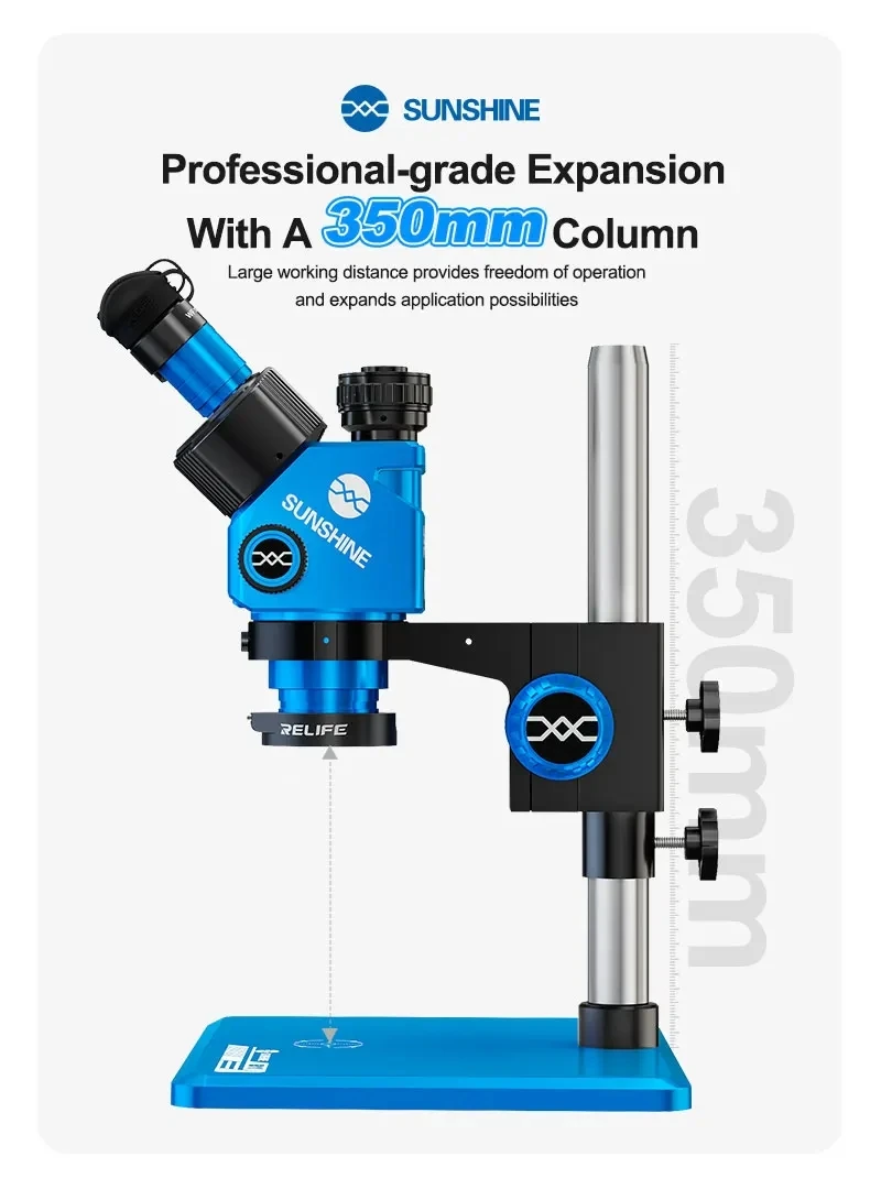 

SUNSHINE M9T-B11 Trinocular Microscope 6X-45X Continuous Zoom 35cm Column for Mobile Phone PCB BGA Repair Inspection Tool