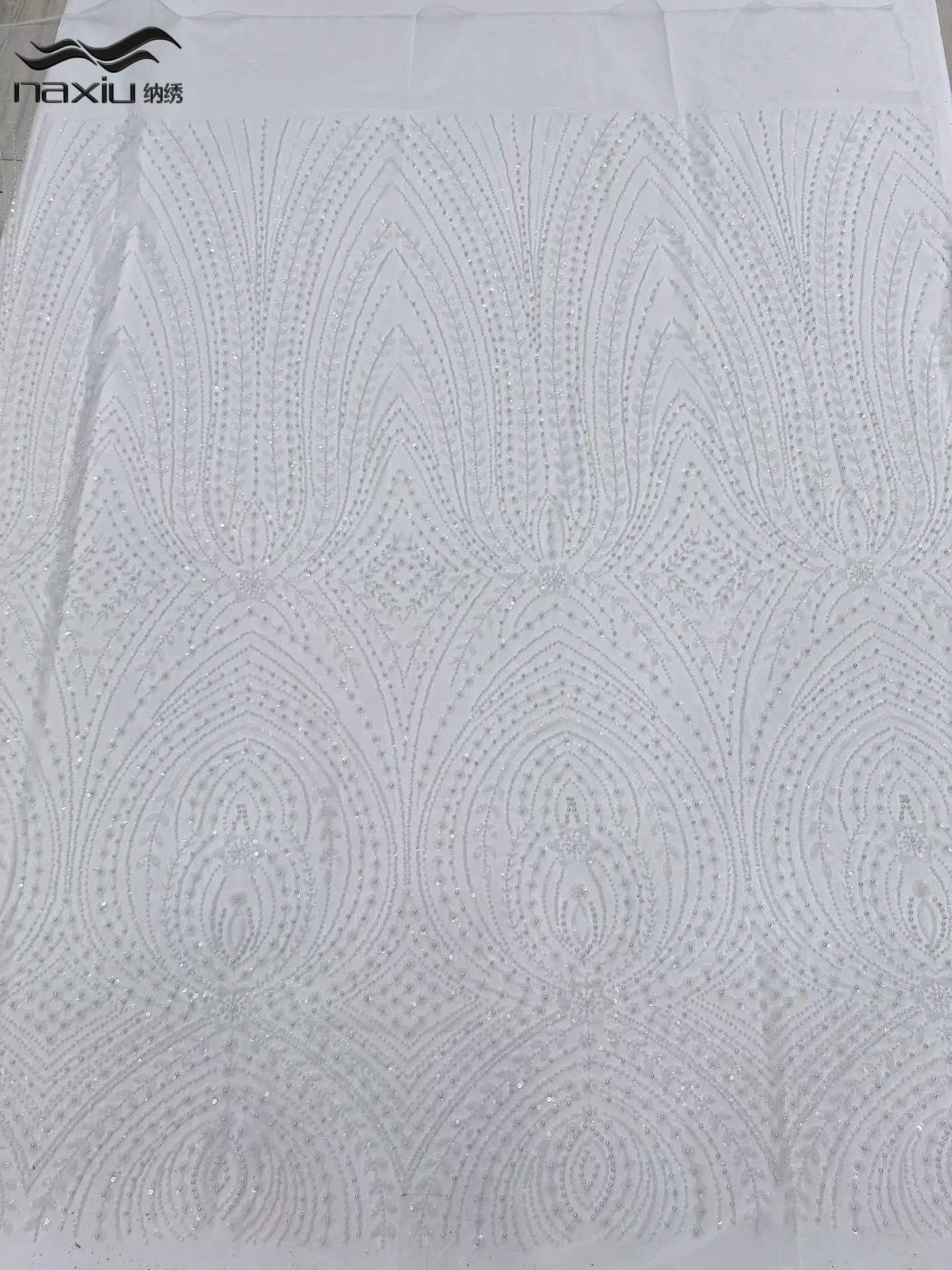 Madison White Hot Sale Top Quality Luxury Fashion Design Fabric Handmade Embroidery Net Lace Beads Sequins For Women Wedding