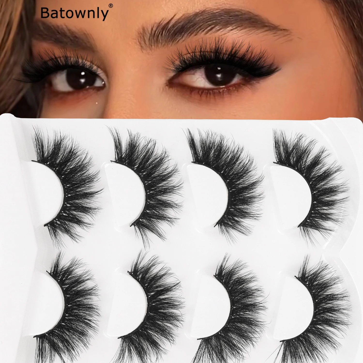 Dicke Künstliche Wimpern 4er-Pack Manga-Stil Flauschige Verspiegelte Baumwollfaden-Wimpern mit Schwarzem Stiel