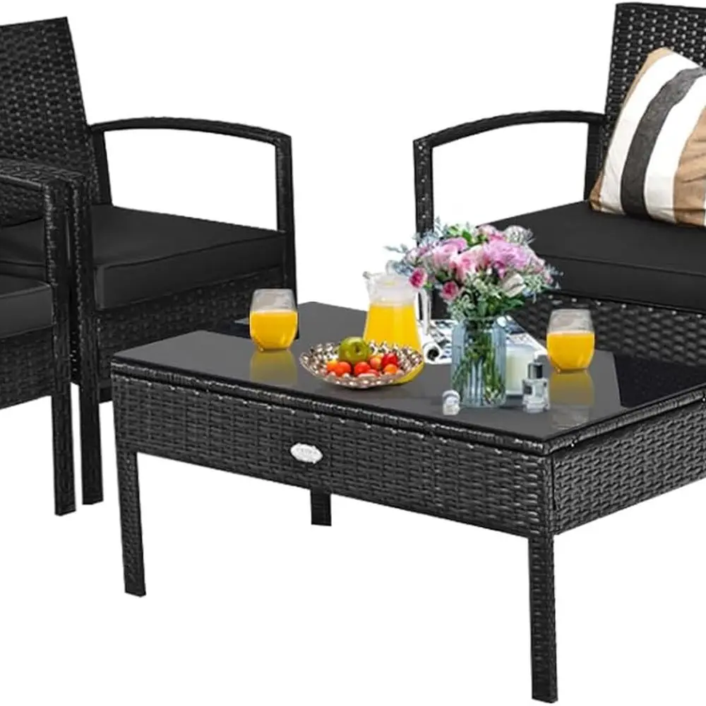 

Patio Conversation Furniture Set, Outdoor Rattan Chair and Table Set, Patio Furniture Sets with Coffee Table & Washable Cushions