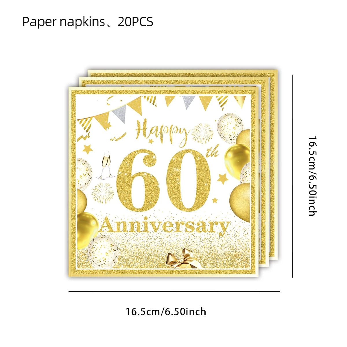 20-100 Stück Cocktail-Servietten zum 40. und 60. Geburtstag, Schwarz-Gold und Weiß-Gold, Dinner-Servietten, Hochzeitsjubiläum, Geburtstagsfeier-Deko – Detail 6